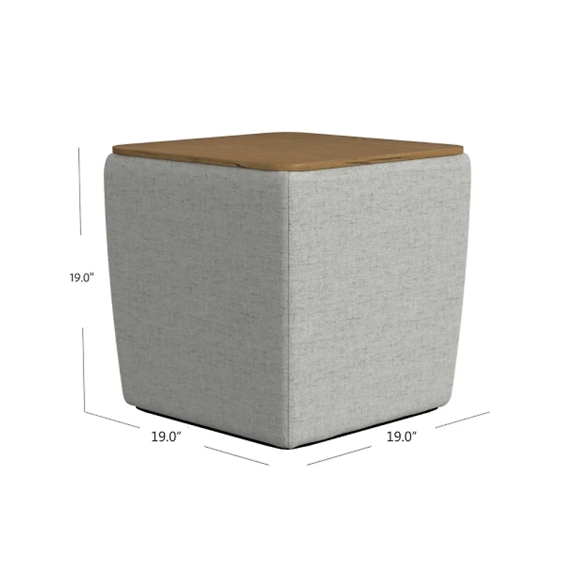 Gray Upholstered Storage Ottoman with Wood Lid