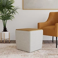 Gray Upholstered Storage Ottoman with Wood Lid