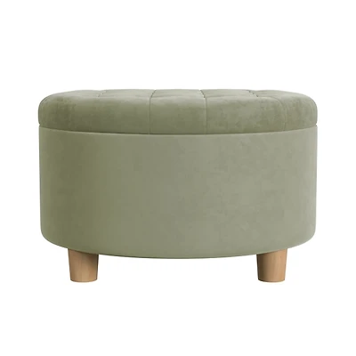 Sage Green Round Velvet Tufted Storage Ottoman
