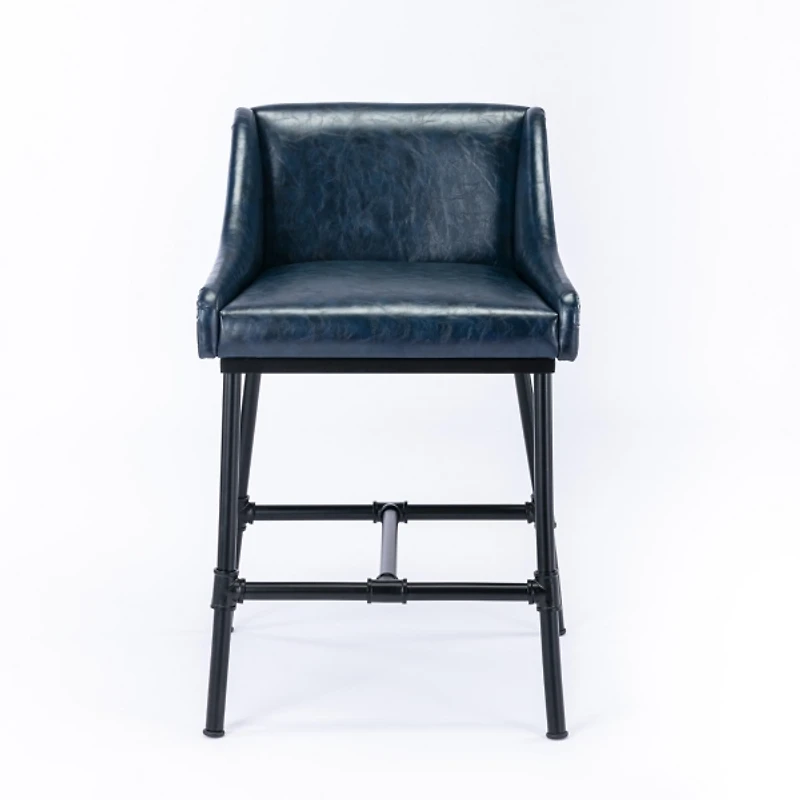 Midnight Blue Faux Leather Parlor Bar Stool
