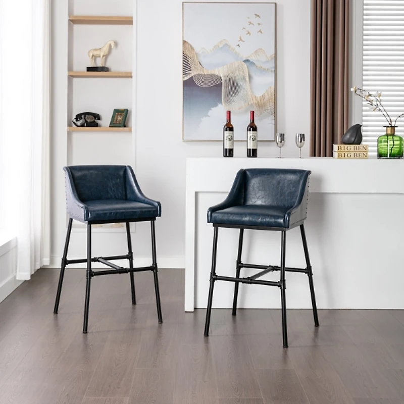 Midnight Blue Faux Leather Parlor Bar Stool