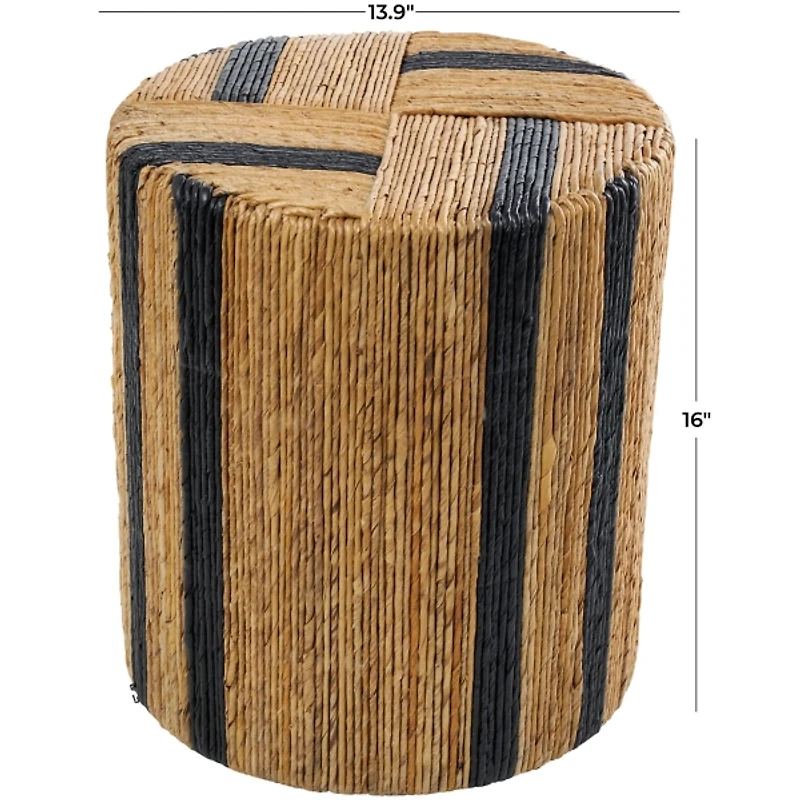 Handmade Round Banana Leaf Striped Accent Table