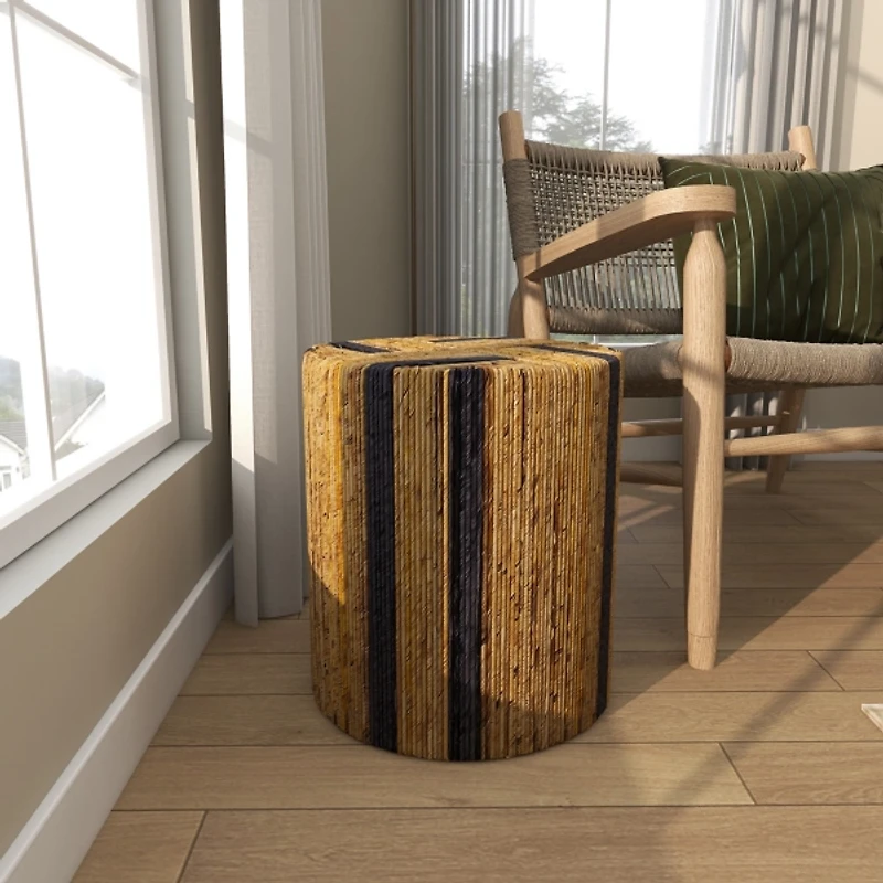 Handmade Round Banana Leaf Striped Accent Table