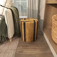 Handmade Round Banana Leaf Striped Accent Table