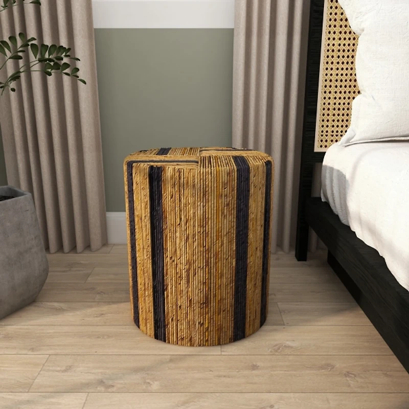 Handmade Round Banana Leaf Striped Accent Table