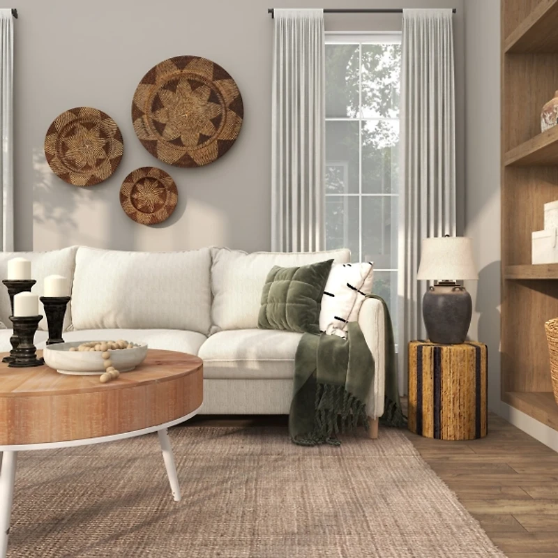 Handmade Round Banana Leaf Striped Accent Table