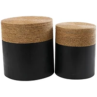 Black Wood Wrapped Rope Accent Tables, Set of 2