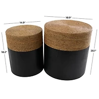 Black Wood Wrapped Rope Accent Tables, Set of 2
