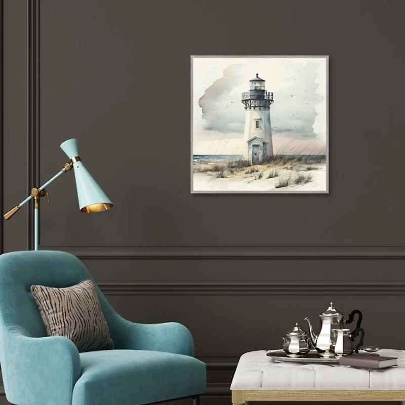 Blue Lighthouse Framed Canvas Art Print