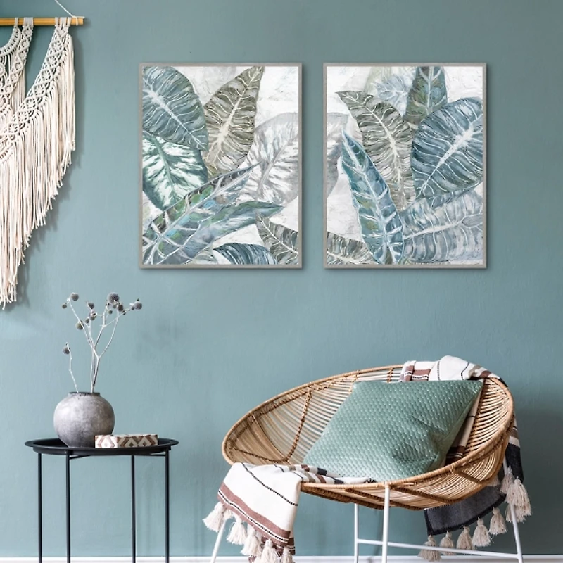Blue Coastal Leaves I & II Canvas Prints, Set of 2