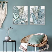 Blue Coastal Leaves I & II Canvas Prints, Set of 2