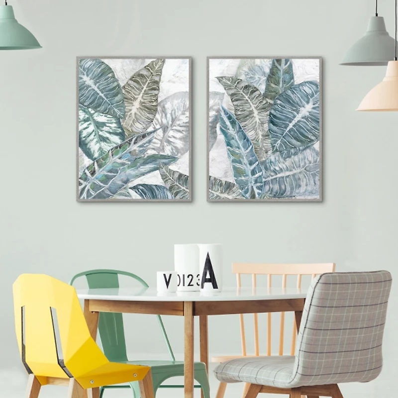 Blue Coastal Leaves I & II Canvas Prints, Set of 2