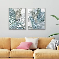 Blue Coastal Leaves I & II Canvas Prints, Set of 2