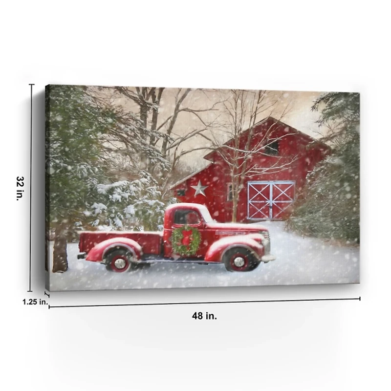 Christmas Barn & Truck Canvas Art Print, 48x32 in.
