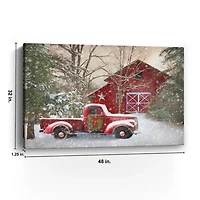 Christmas Barn & Truck Canvas Art Print, 48x32 in.