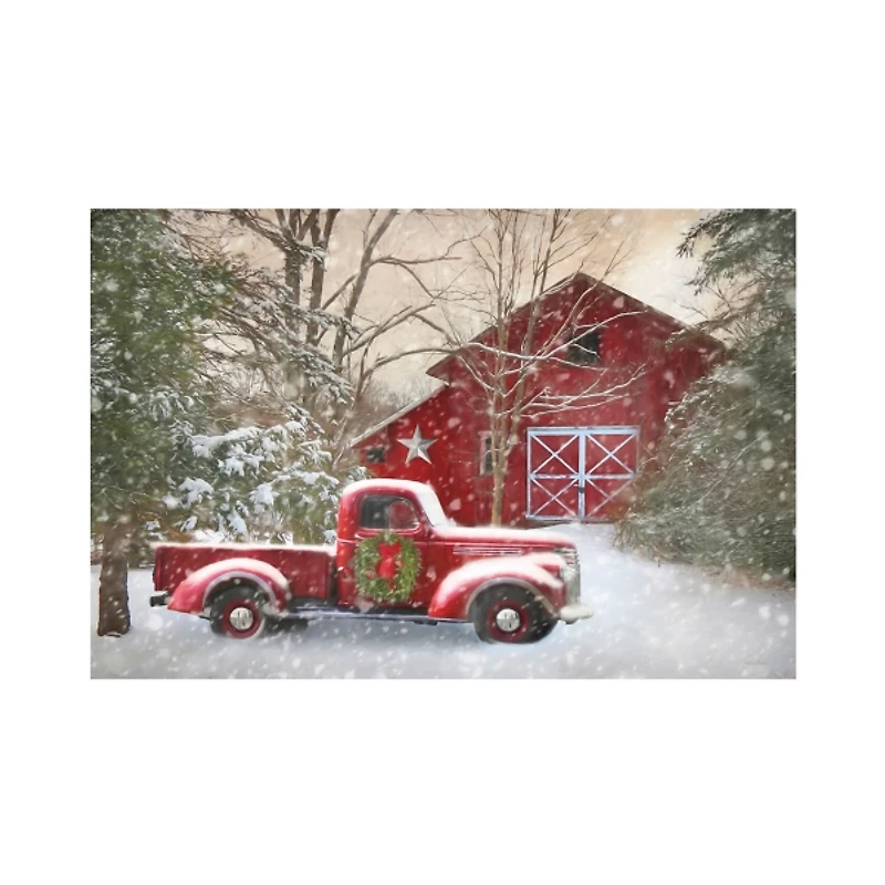Christmas Barn & Truck Canvas Art Print, 48x32 in.