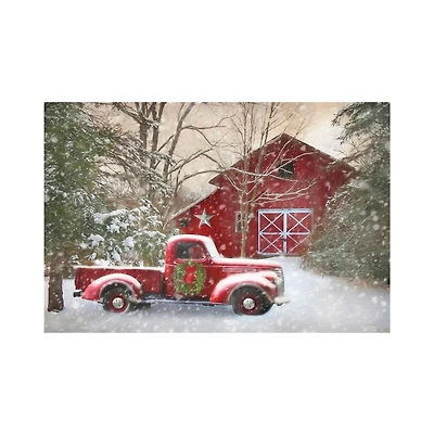 Christmas Barn & Truck Canvas Art Print, 48x32 in.
