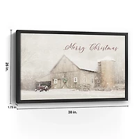 Merry Christmas Snowy Farm Framed Canvas Art Print