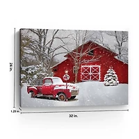 Red Barn in Winter Canvas Art Print, 24x32
