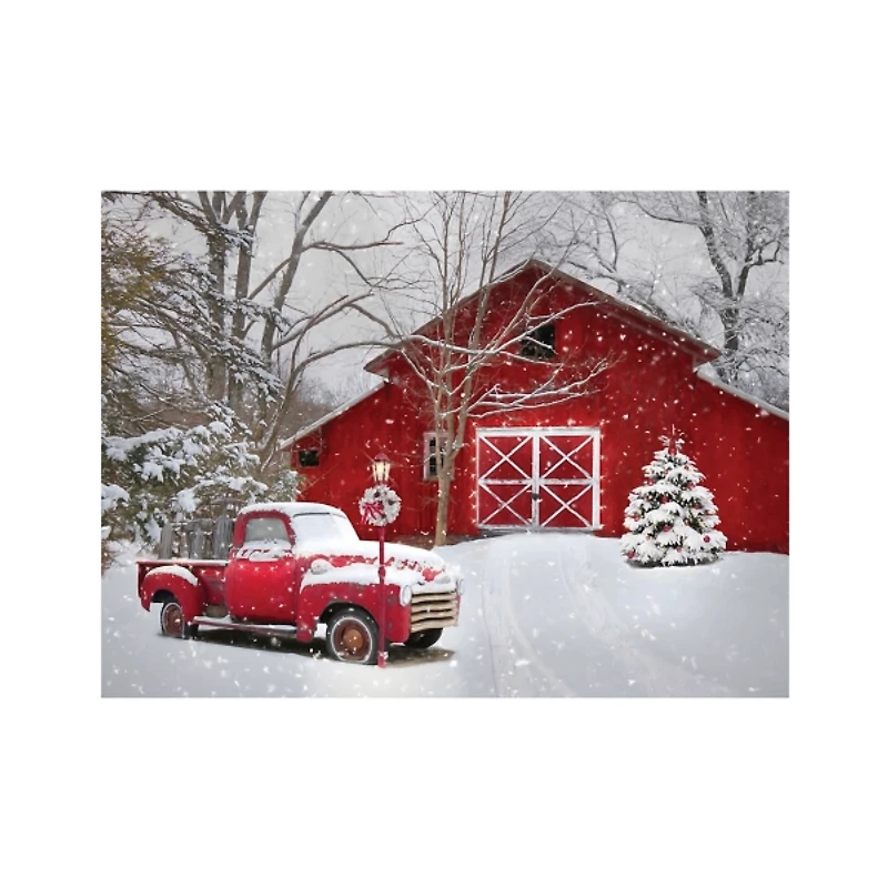 Red Barn in Winter Canvas Art Print, 30x40