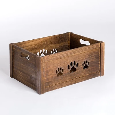 Large Paw Print Cutout Wooden Crate