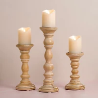 Whitewashed Spindle Pillar Candle Holder, 8 in.