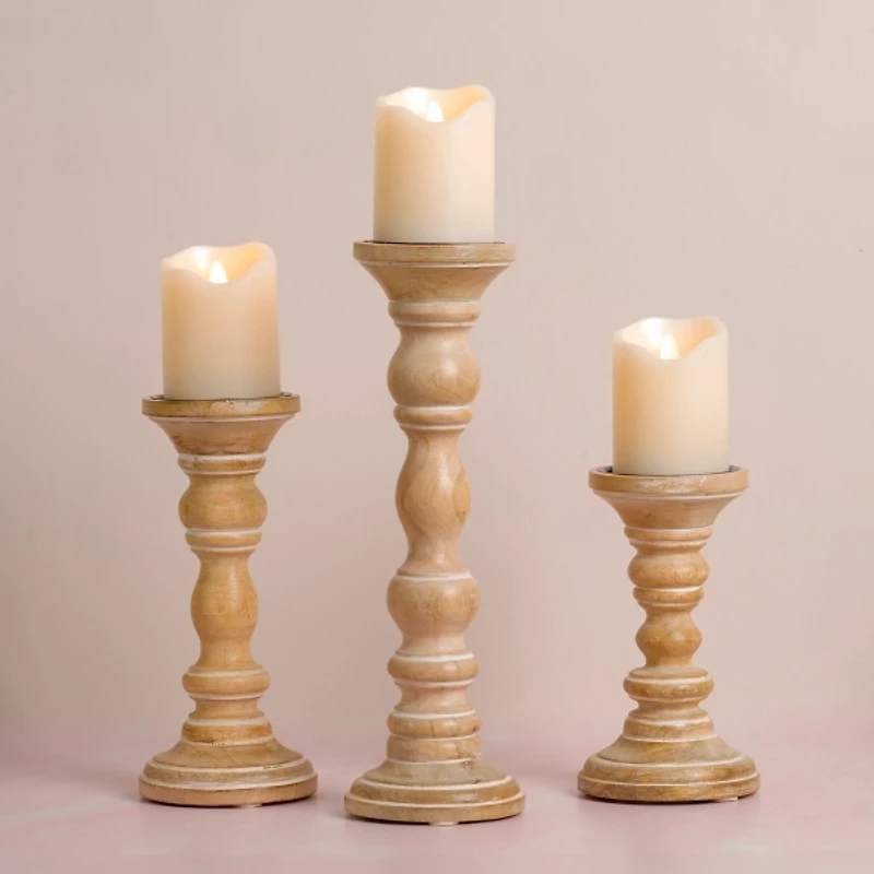 Whitewashed Spindle Pillar Candle Holder, 10 in.