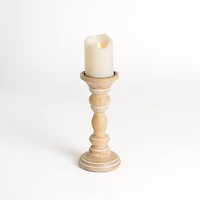 Whitewashed Spindle Pillar Candle Holder, 10 in.