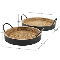Black and Natural Wood Decorative Trays, Set of 2