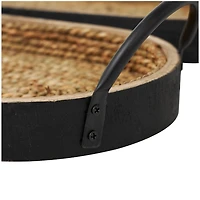 Woven Jute and Black Wood Trays, Set of 2