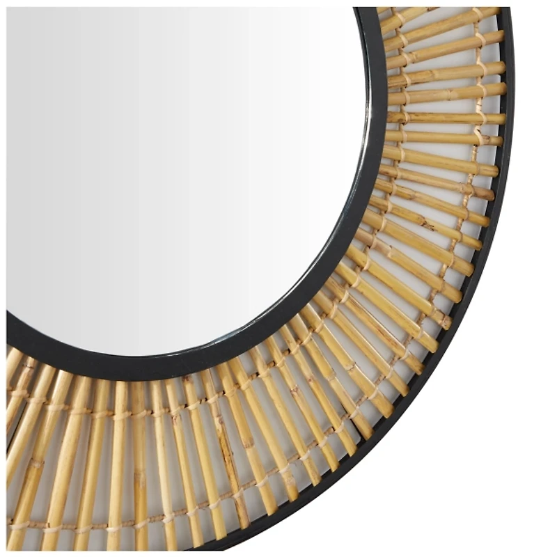 Natural Round Slatted Frame Wall Mirror