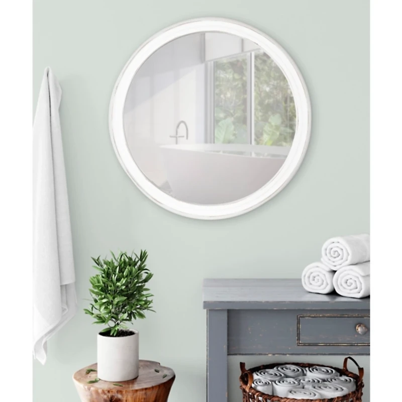White Wood Round Mansel Mirror