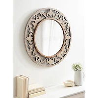 Whitewashed Wood Round Shavali Mirror