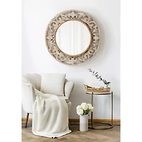 Whitewashed Wood Round Shavali Mirror