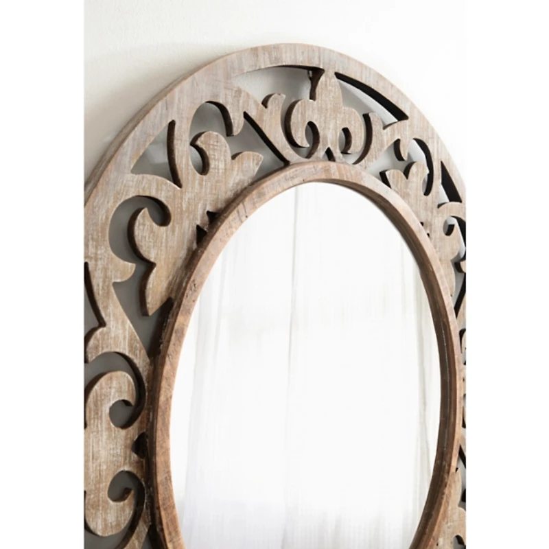 Whitewashed Wood Round Shavali Mirror