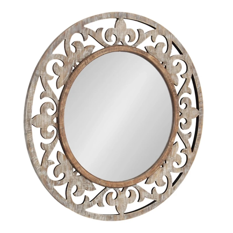 Whitewashed Wood Round Shavali Mirror