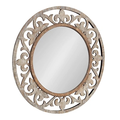 Whitewashed Wood Round Shavali Mirror