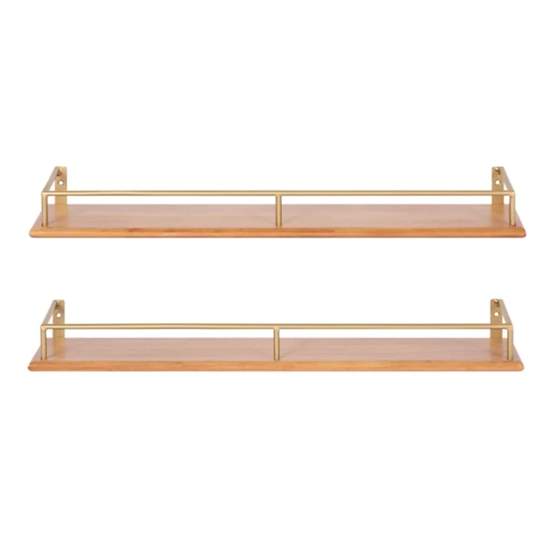 Natural & Gold Rectangle Cameron Shelves, Set of 2