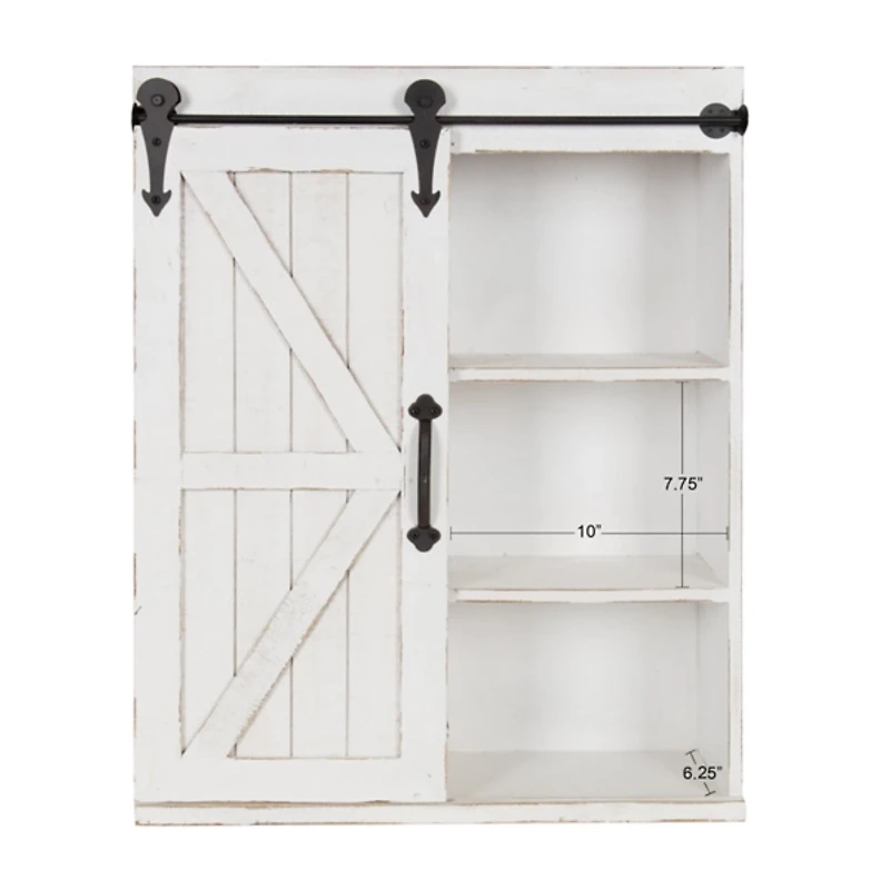 White Wood Barn Door 5-Shelf Wall Cabinet