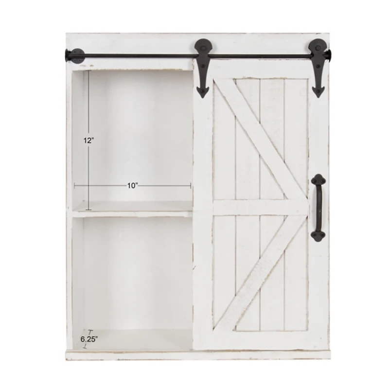 White Wood Barn Door 5-Shelf Wall Cabinet