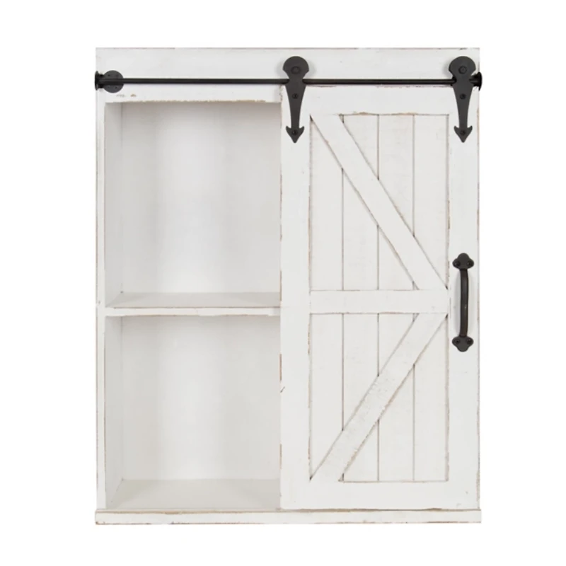 White Wood Barn Door 5-Shelf Wall Cabinet