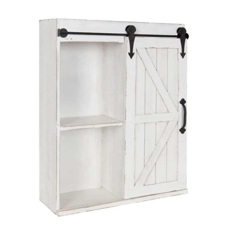 White Wood Barn Door 5-Shelf Wall Cabinet