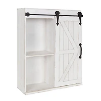 White Wood Barn Door 5-Shelf Wall Cabinet