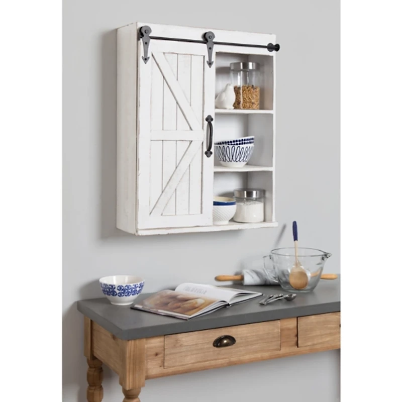 White Wood Barn Door 5-Shelf Wall Cabinet