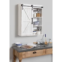 White Wood Barn Door 5-Shelf Wall Cabinet