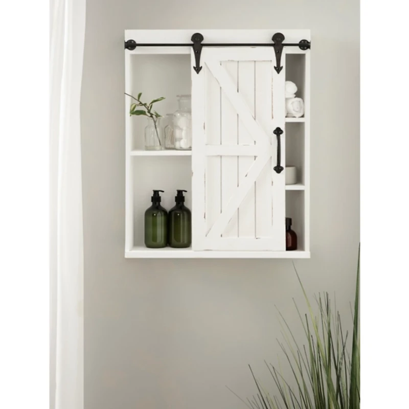 White Wood Barn Door 5-Shelf Wall Cabinet