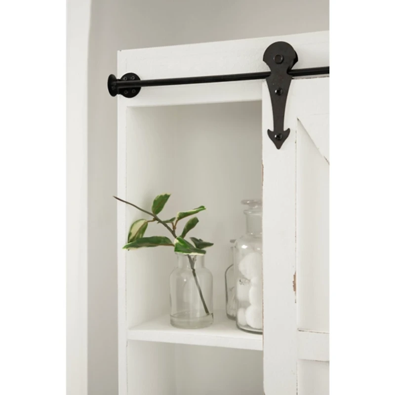 White Wood Barn Door 5-Shelf Wall Cabinet