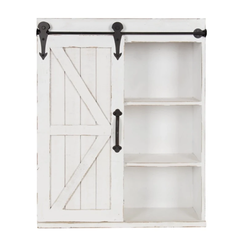 White Wood Barn Door 5-Shelf Wall Cabinet