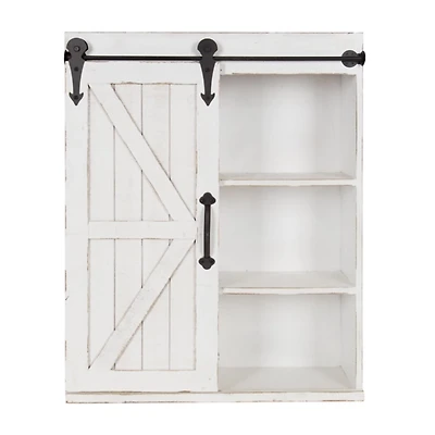 White Wood Barn Door 5-Shelf Wall Cabinet