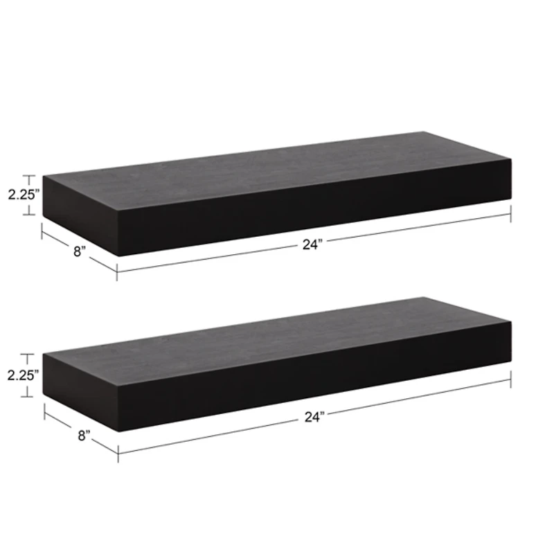 Black Wood 2-pc. Floating Shelves, 24 in.
